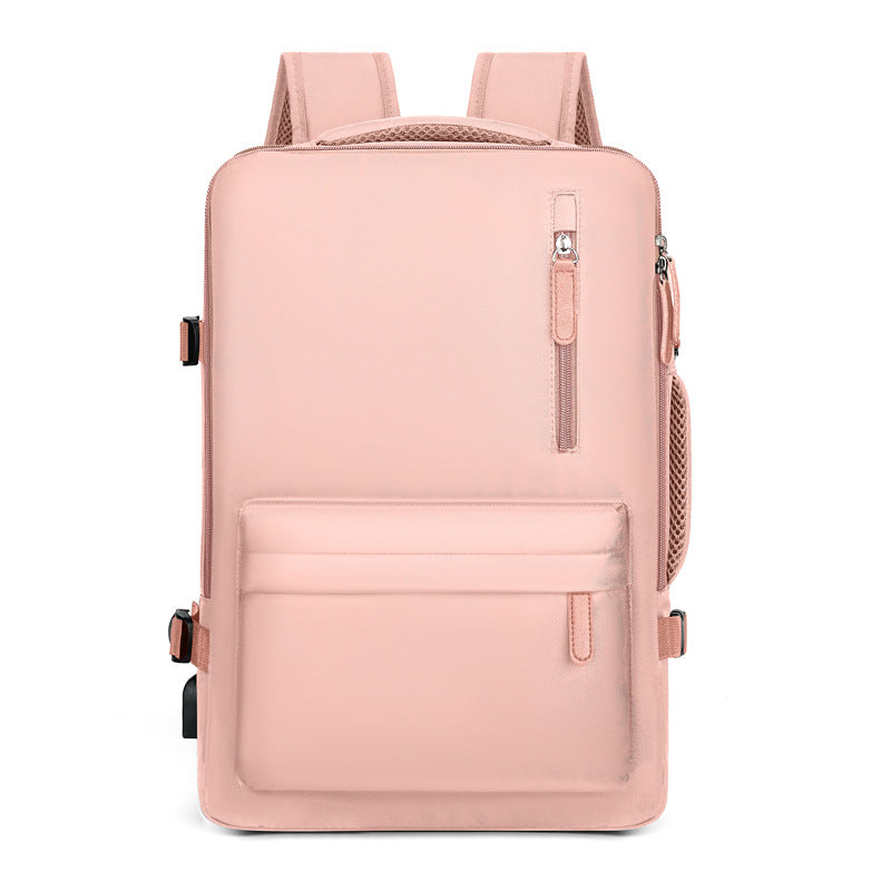 Ergonomic back panel & padded straps on a comfortable unisex travel backpack, designed for all-day comfort.