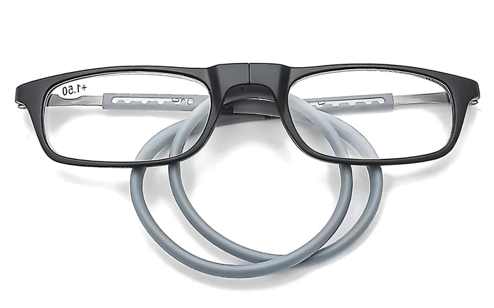 Red magnetic neck-hanging reading glasses for men & women. Easy access vision aid, perfect for office or travel.