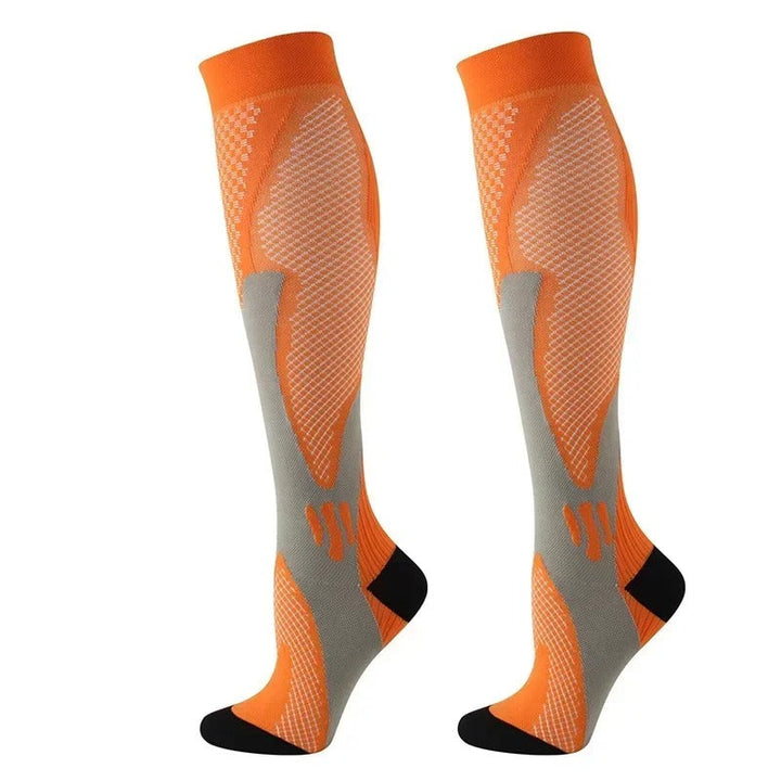 Unisex medical compression stockings provide graduated support for leg circulation, fatigue relief, and varicose vein management.
