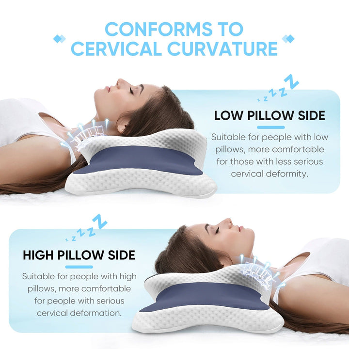 Therapeutic memory foam cervical support pillow for pressure relief, reducing neck pain and improving sleep quality.