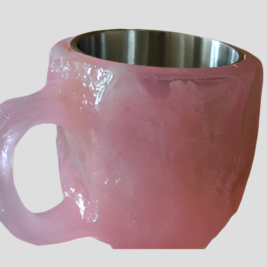 Ergonomic handle of a unisex mineral crystal coffee mug. Comfortable, stylish designer drinkware.