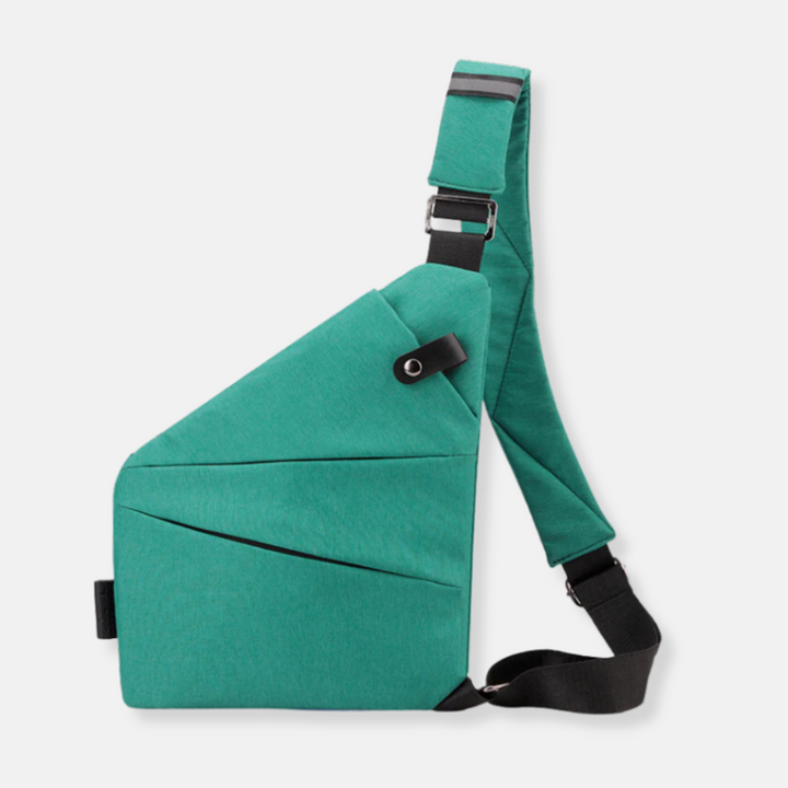 Secure zipper detail on a minimalist anti-theft crossbody bag, highlighting safety features for organized travel.