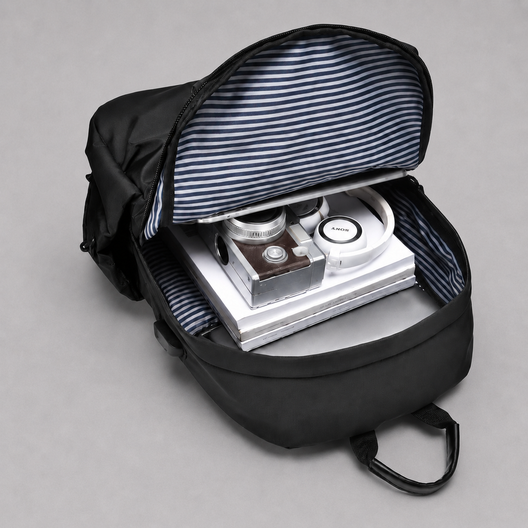 Modern unisex minimalist backpack, a versatile travel bag for city trips & daily organization.