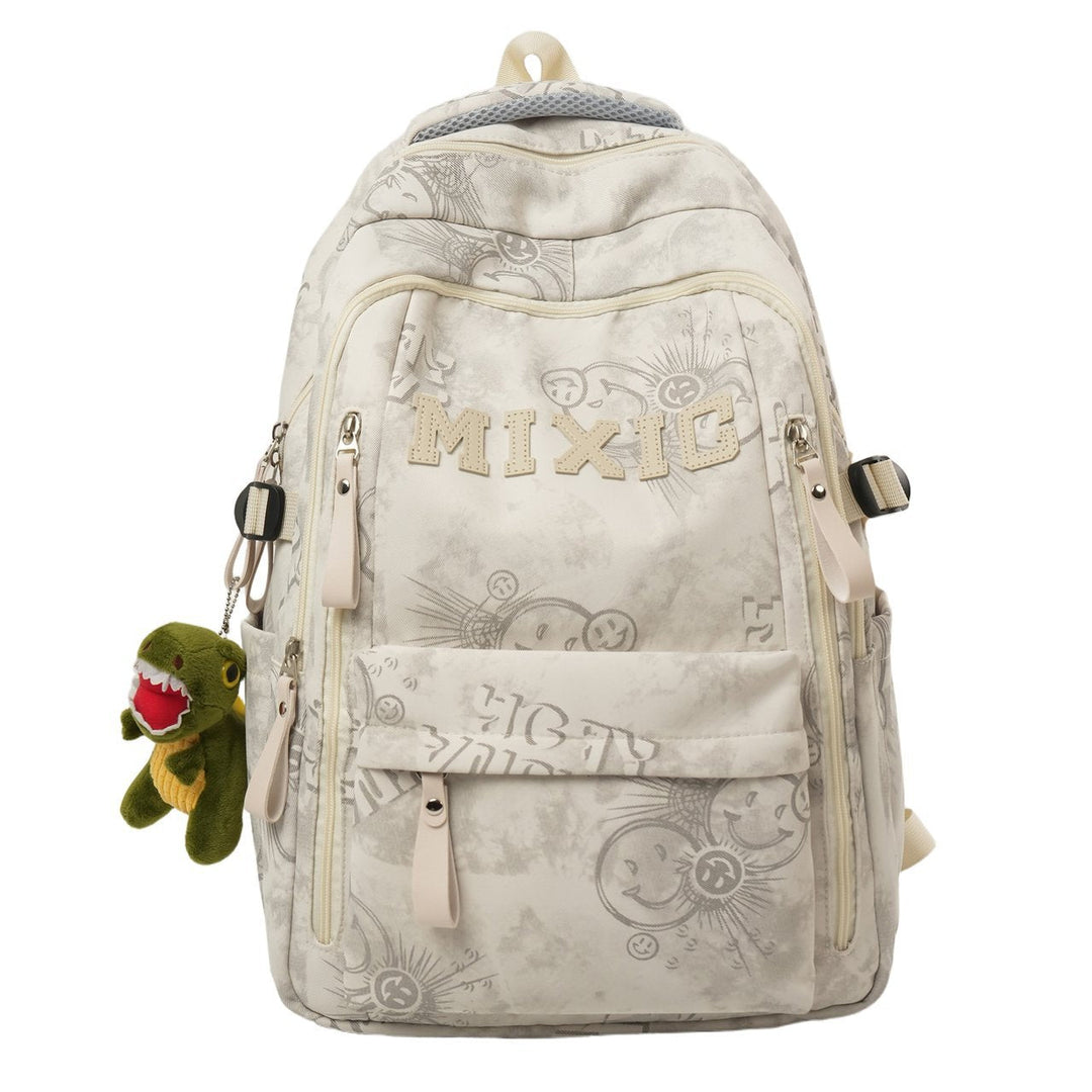 Unisex modern graphic school backpack with padded straps, ideal for daily carry, students, & laptop organization.
