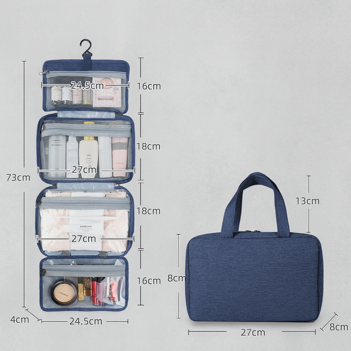 Waterproof unisex toiletries organizer, a versatile travel essential. Keeps makeup & vacation accessories neat.