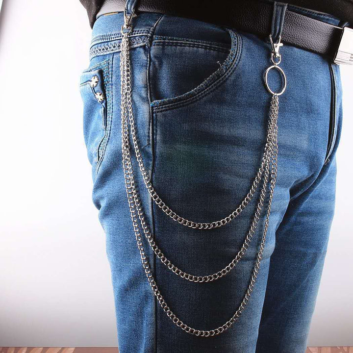 Silver-tone multi-layered metal chain wallet and key holder. Ideal for punk, rock, and urban street style outfits.