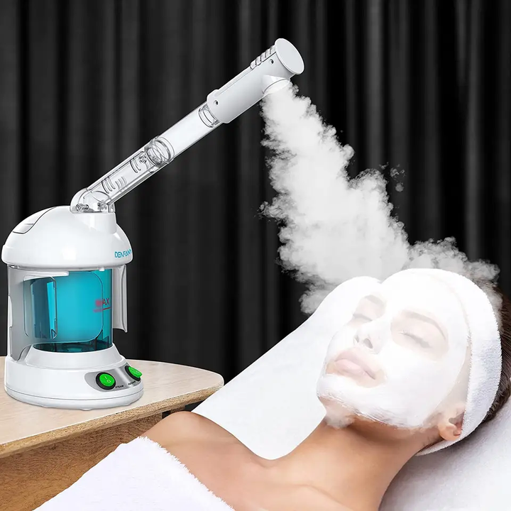 Unisex Nano Ionic Facial Steamer with 360° rotating arm for deep pore cleansing & hydration at home.