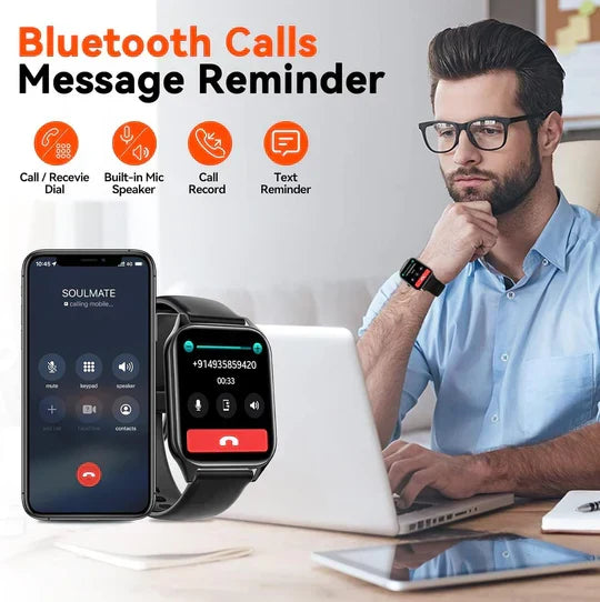 Activity tracker smartwatch for men & women, featuring non-invasive glucose & heart rate monitoring.