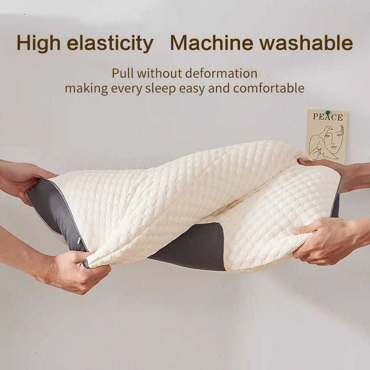 Comfortable memory foam neck support pillow with washable cover. Offers relief for neck pain & improves sleep posture.