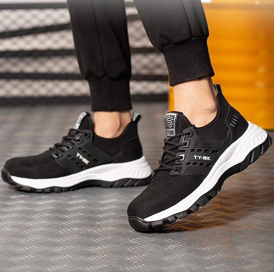 Unisex safety work shoes: breathable, slip-resistant, puncture-proof, orthopedic foot support.