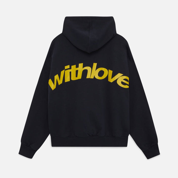 Relaxed fit oversized hoodie for women, men, or anyone, showcasing a statement "withlove" back print.