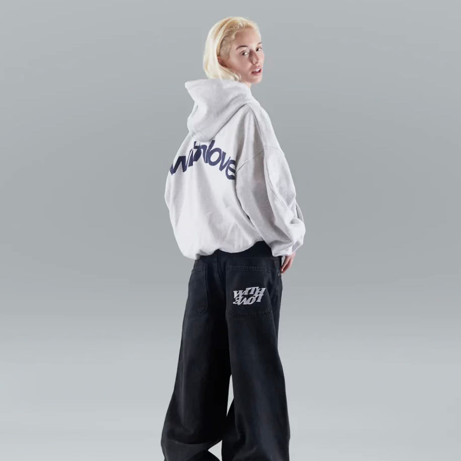 Casual & cozy unisex hoodie with a relaxed fit and a distinctive "withlove" message printed on the back.