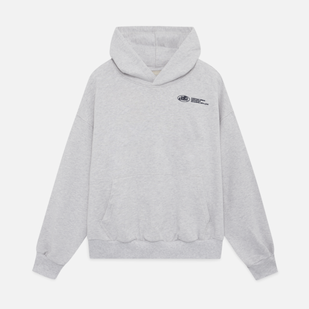 Fashionable oversized graphic hoodie, perfect for statement street style, featuring a "withlove" back print.