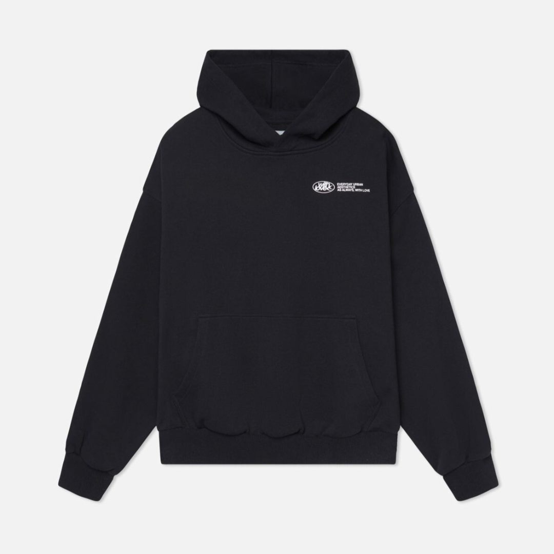 Unisex "withlove" back print hoodie; oversized, cozy, and perfect for streetwear or everyday casual wear.