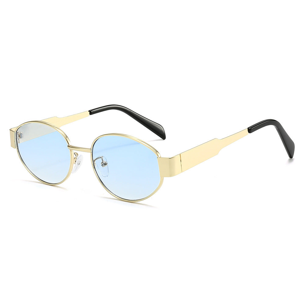 UV protection oversized metal frame sunglasses. Stylish unisex eyewear, perfect for sunny adventures.
