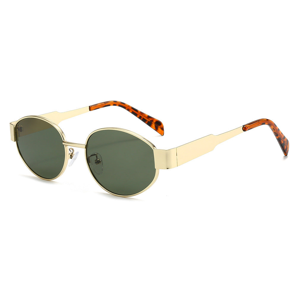 Product shot: Unisex oversized metal frame sunglasses with UV protection. A must-have summer accessory.