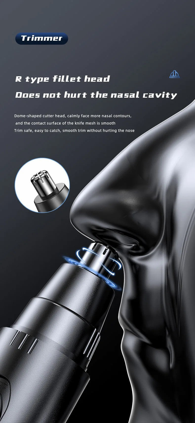 Compact unisex electric trimmer: precise, painless nose & ear hair removal for daily grooming.