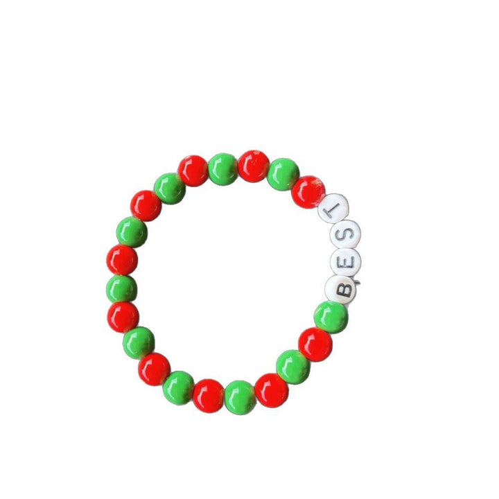 Fashionable pastel bead stretch bracelet with 'LOVE' block letters. Comfortable unisex beaded jewelry.