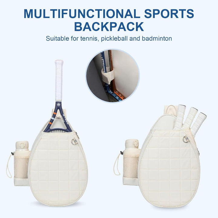 Sporty unisex tennis backpack in pink/black with ergonomic padded straps for comfortable carrying.