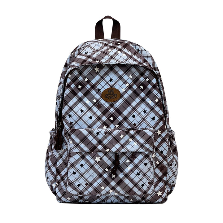 Stylish unisex travel backpack with unique plaid and stars design, perfect for school or everyday adventures.