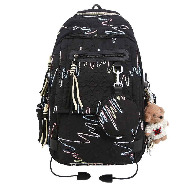 Colorful unisex backpack with a fun graphic design, ideal for school, travel, or daily casual use.