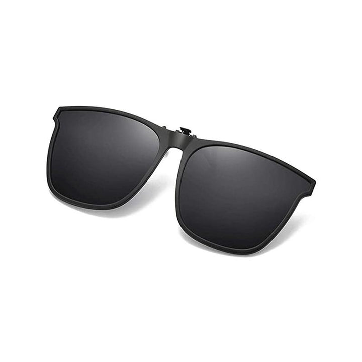 Unisex polarized clip-on flip-up sunglasses, UV400 eye protection, reduces glare for driving & outdoor use.