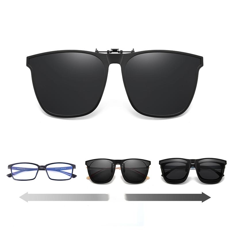 Polarized clip-on sunglasses with flip-up lenses, ensuring UV400 protection & glare reduction for eyewear.