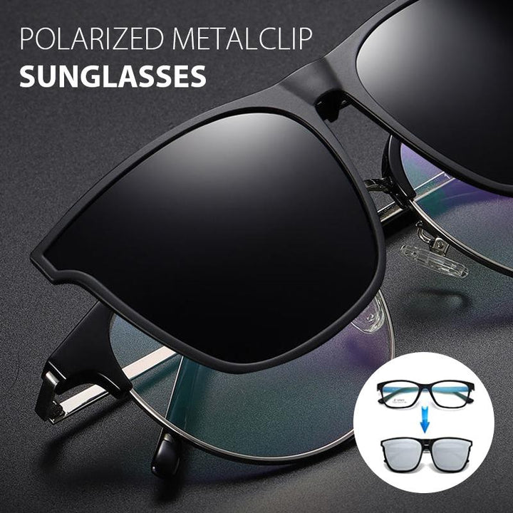 Glare-reducing unisex flip-up polarized clip-on sunglasses, providing UV400 eye protection.