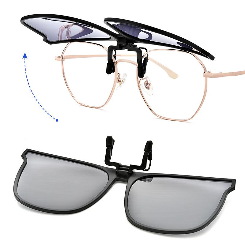 Clip-on polarized flip-up sunglasses for safe driving, offering UV400 protection & excellent glare reduction.