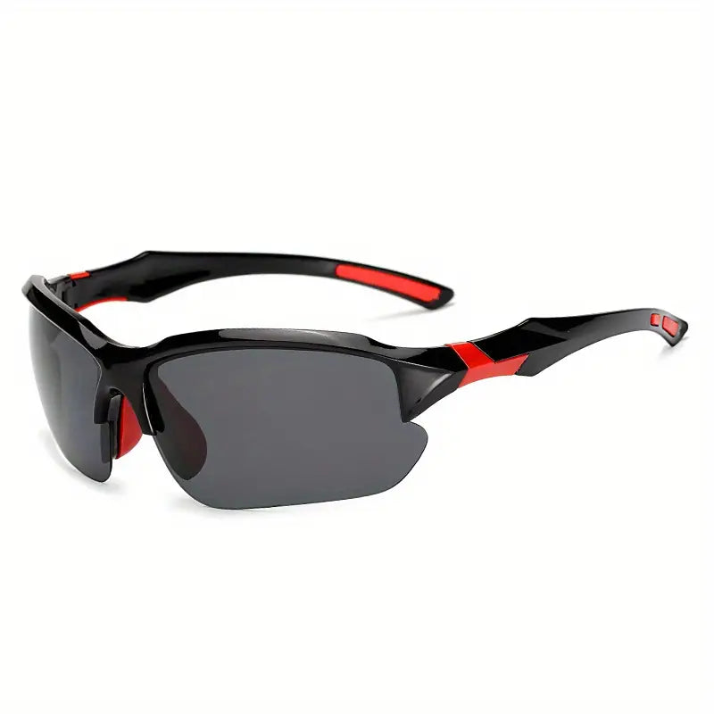 Lightweight unisex sports sunglasses with polarized UV protection for outdoor activities.