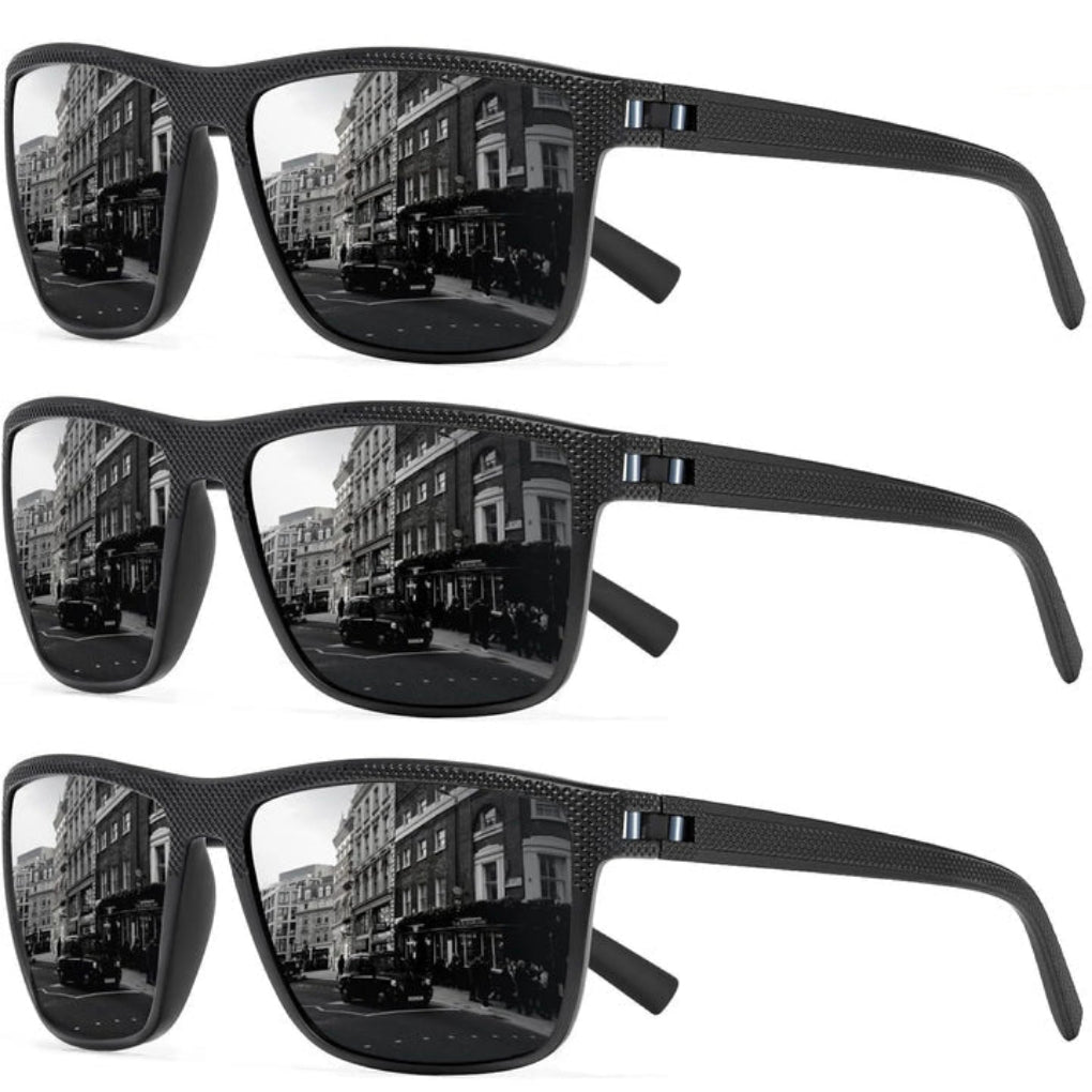 Stylish square frame unisex polarized sunglasses 3-pack, offering UV400 protection for all outdoor adventures.