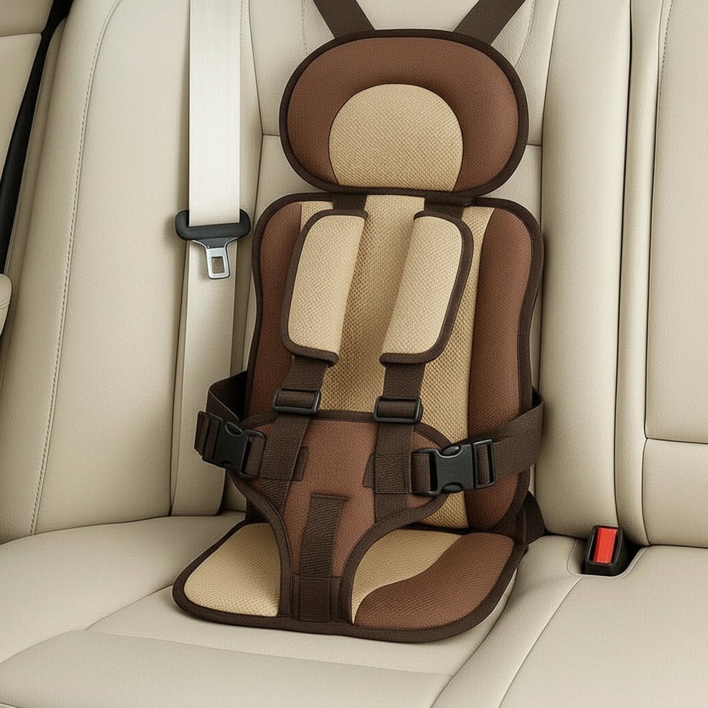 Close-up of the easy-install buckles on the portable child car seat, ensuring toddler & infant safety.