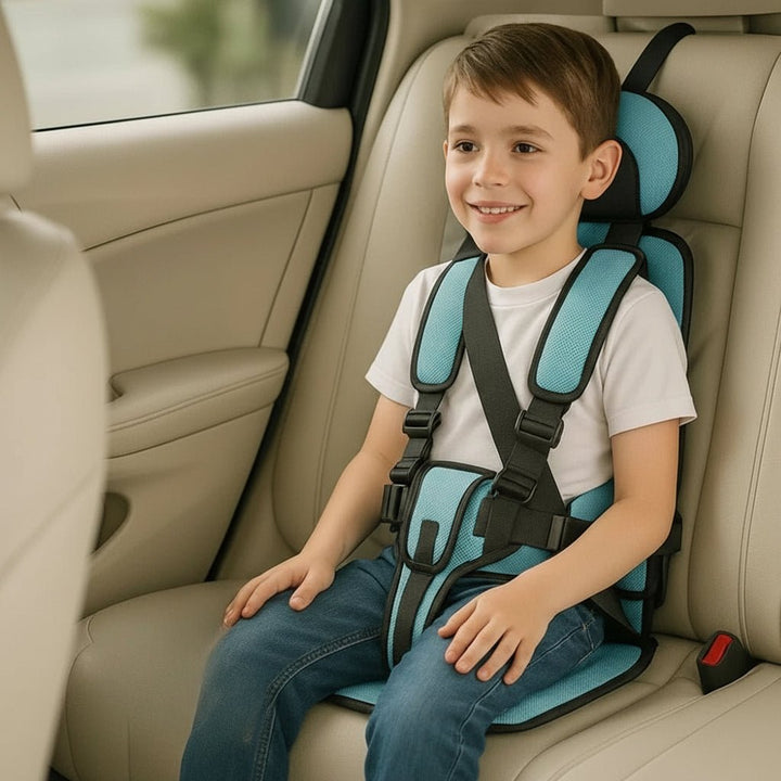 Portable child car seat functioning as a travel booster, offering compact and safe seating for toddlers & kids.