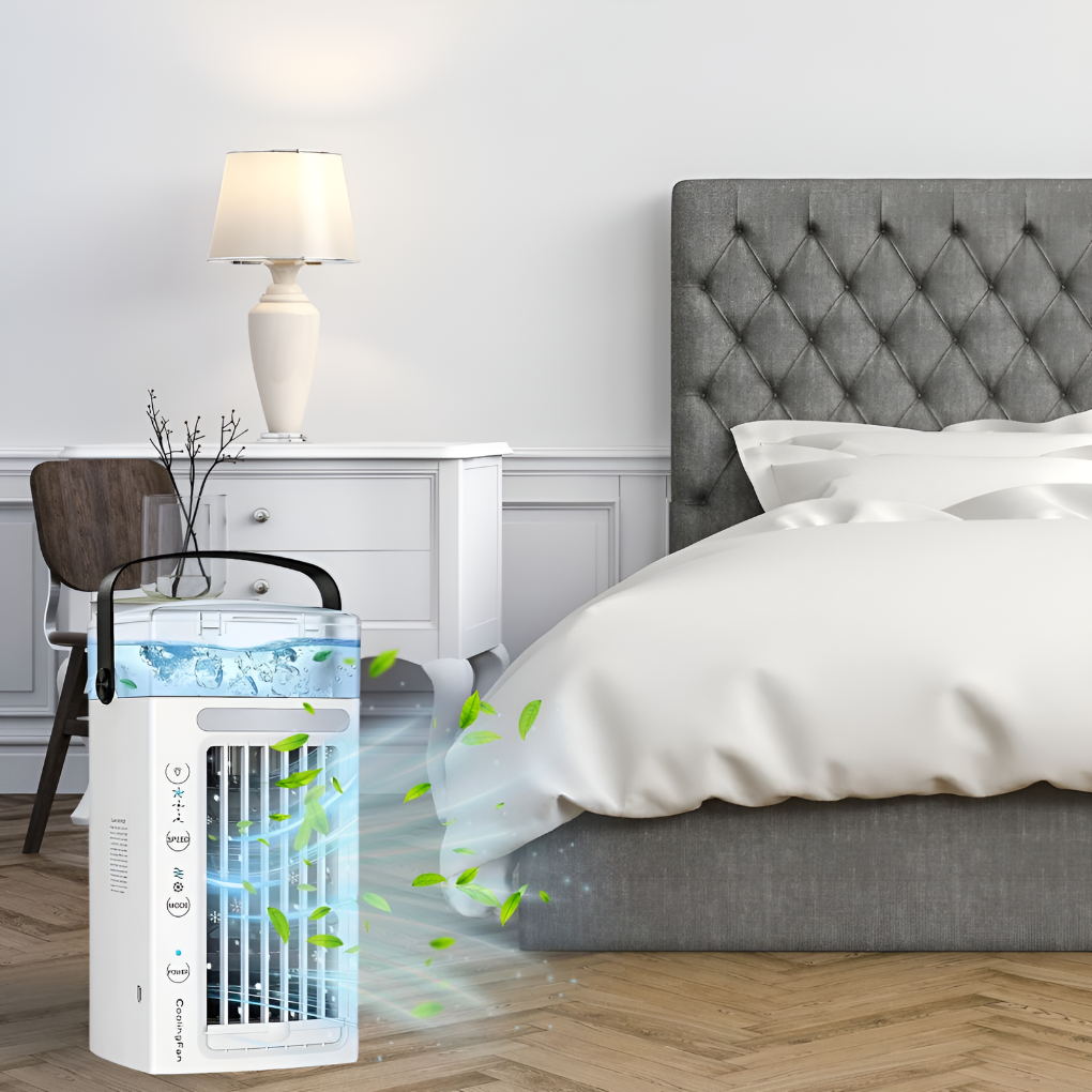Unisex portable personal mini air conditioner fan for office desk. Lightweight cooling for home & travel comfort.