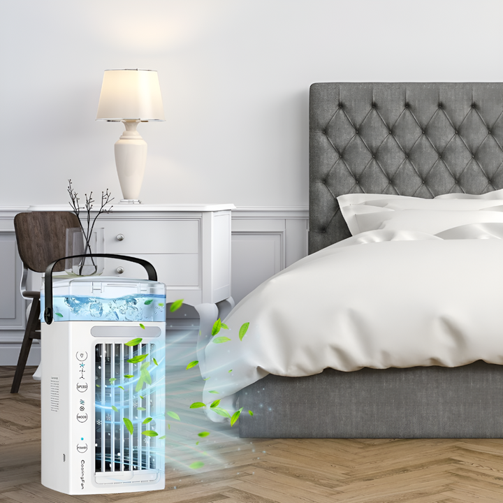 Unisex portable personal mini air conditioner fan for office desk. Lightweight cooling for home & travel comfort.