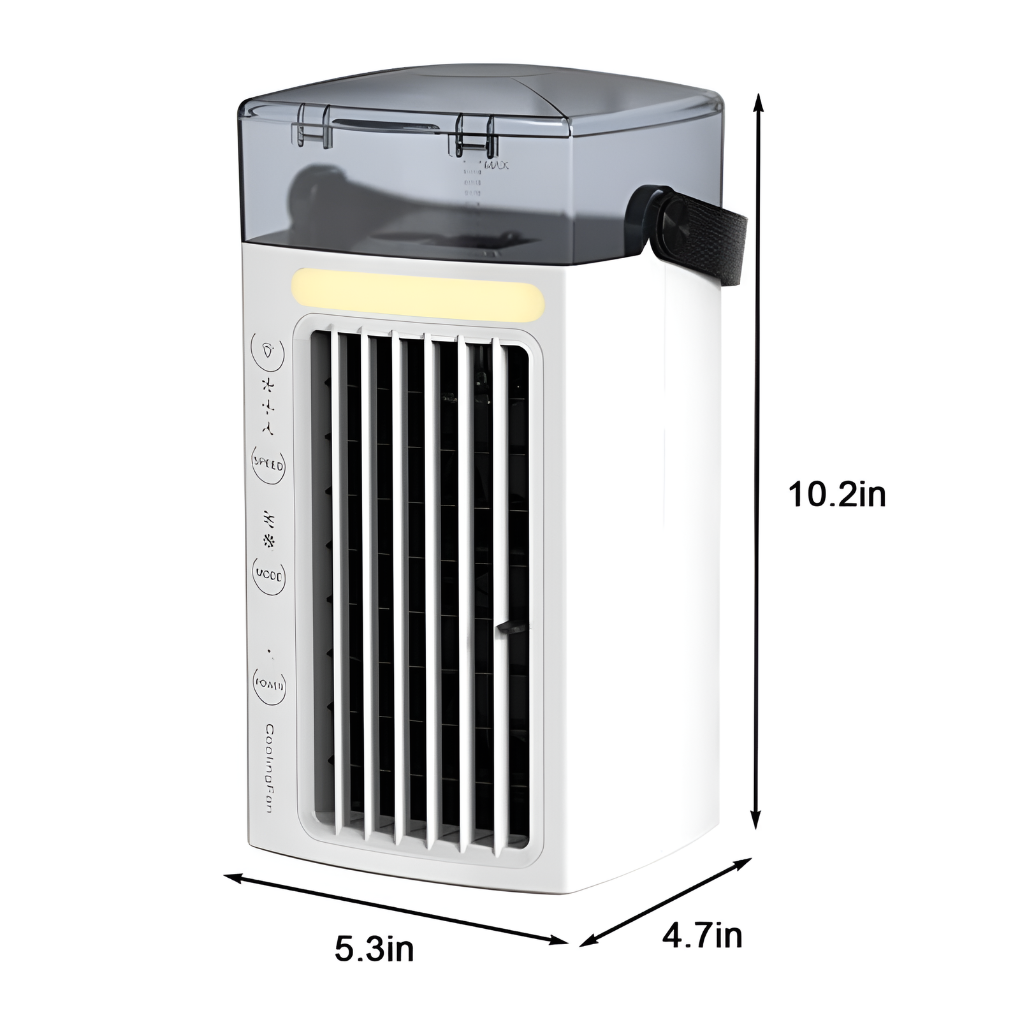 Sleek mini personal air conditioner, a lightweight portable cooler for home, office, or travel. Enjoy instant cooling.