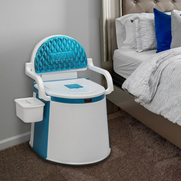Lightweight portable toilet for adults & seniors. Easy to carry travel essential for indoor/outdoor use.