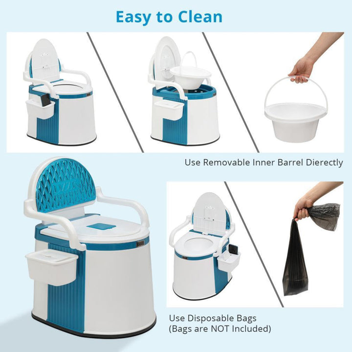 Adult assistance portable commode. Offers mobility support for seniors, great for indoor, outdoor & emergency use.