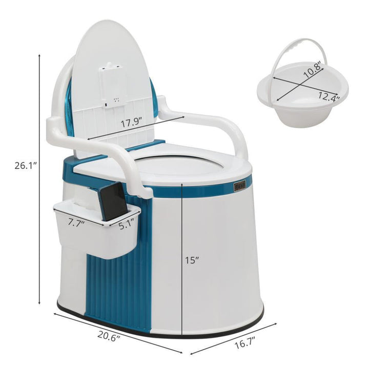 Versatile portable toilet commode for adults, seniors. Essential for camping, travel, and indoor/outdoor hygiene.