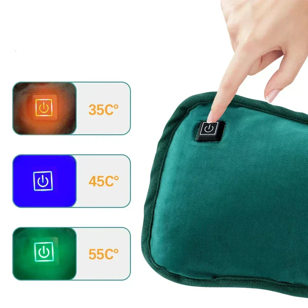 USB hand & belly warmer pad with 3 adjustable heat settings for targeted pain relief.