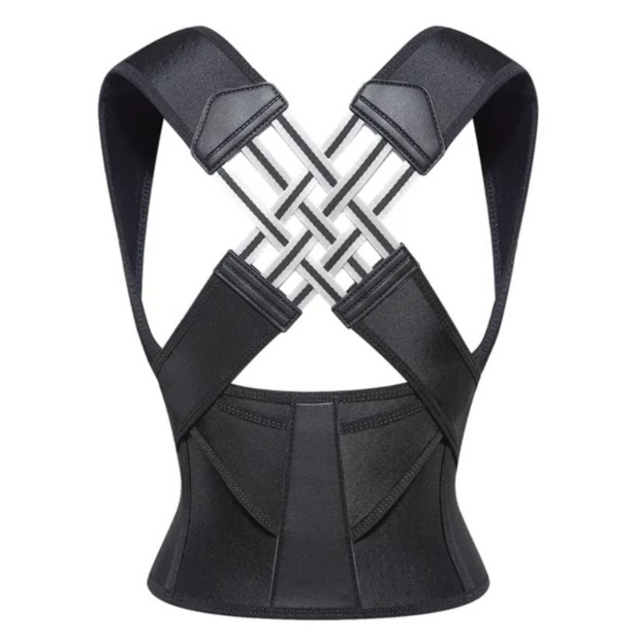 Unisex posture corrector for back alignment. Adjustable shoulder brace provides comfortable support & pain relief.