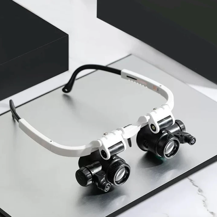 Unisex Professional LED Magnifying Glasses with adjustable zoom for precision crafting, jewelry inspection, & electronics repair.