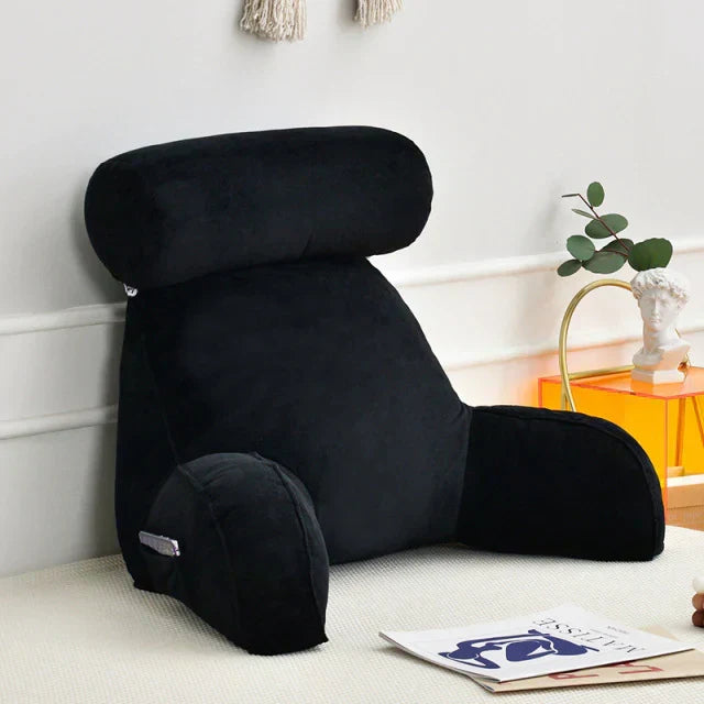 Plush memory foam reading bed pillow, unisex, providing soft back & arm support for comfortable relaxation and lounging.