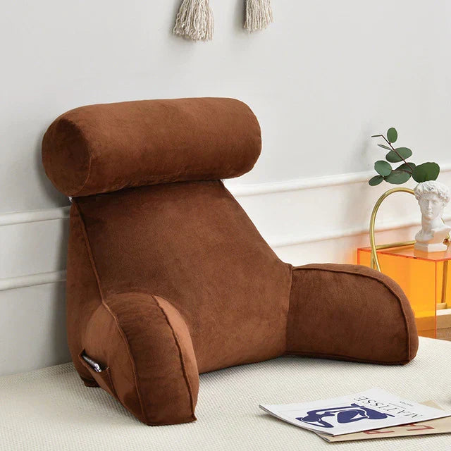 Comfortable unisex reading pillow featuring strong back & arm support with soft memory foam for ultimate bed lounging.