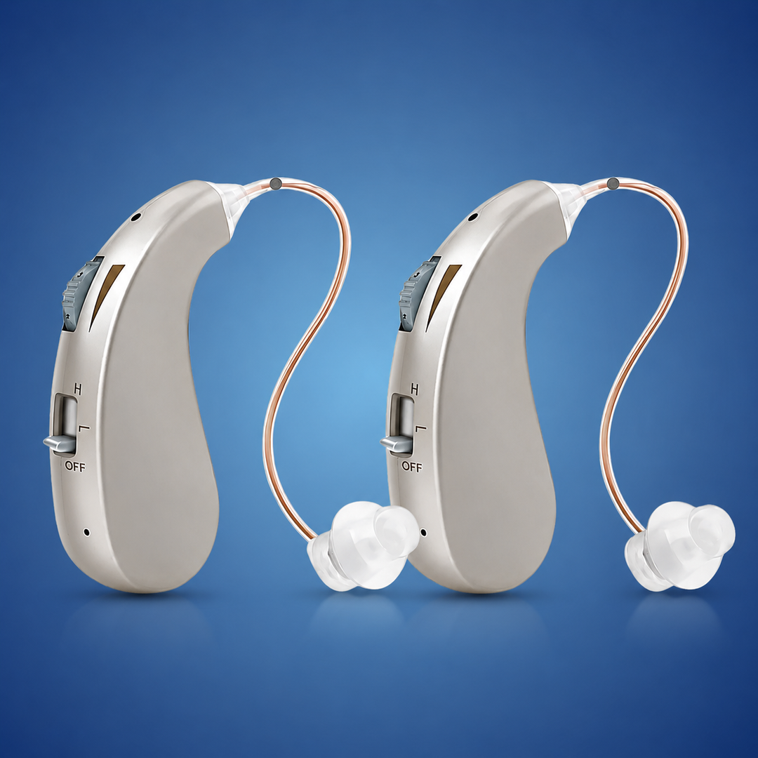 Experience clear sound with this comfortable, discreet, rechargeable digital hearing aid & sound amplifier.