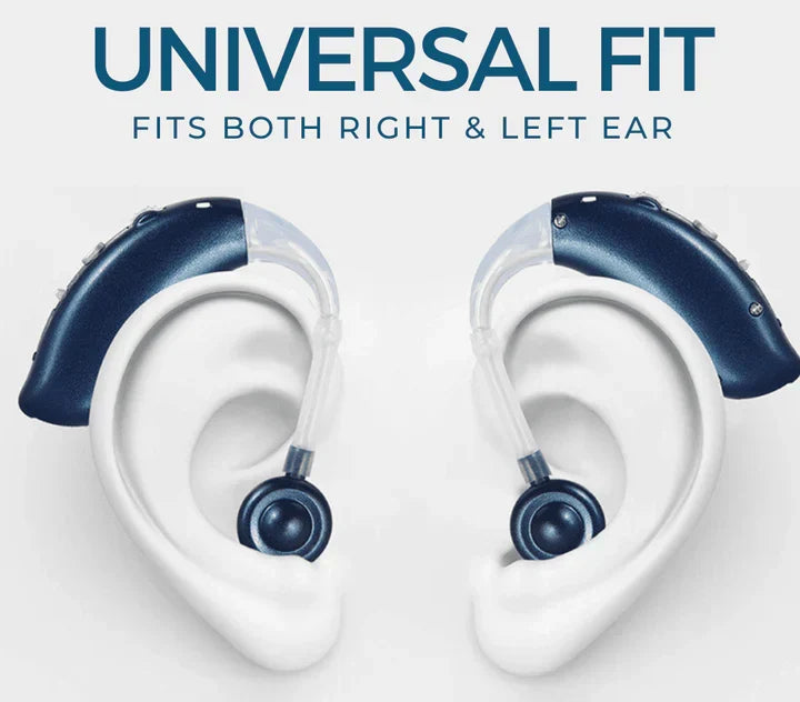 Rechargeable hearing aid with advanced sound amplifier for crystal clear audio, easy ear care support.
