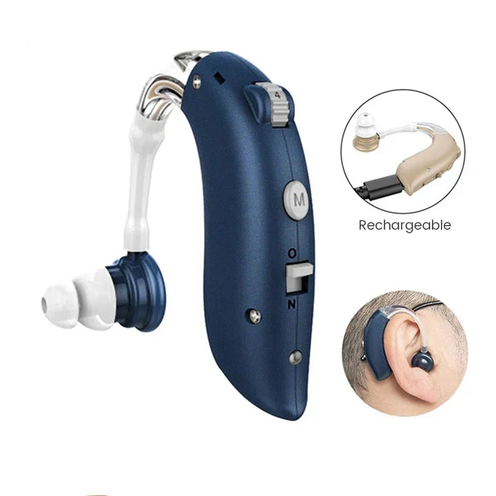 Advanced ear care: a discreet, rechargeable hearing aid providing superior sound amplification & clear audio.