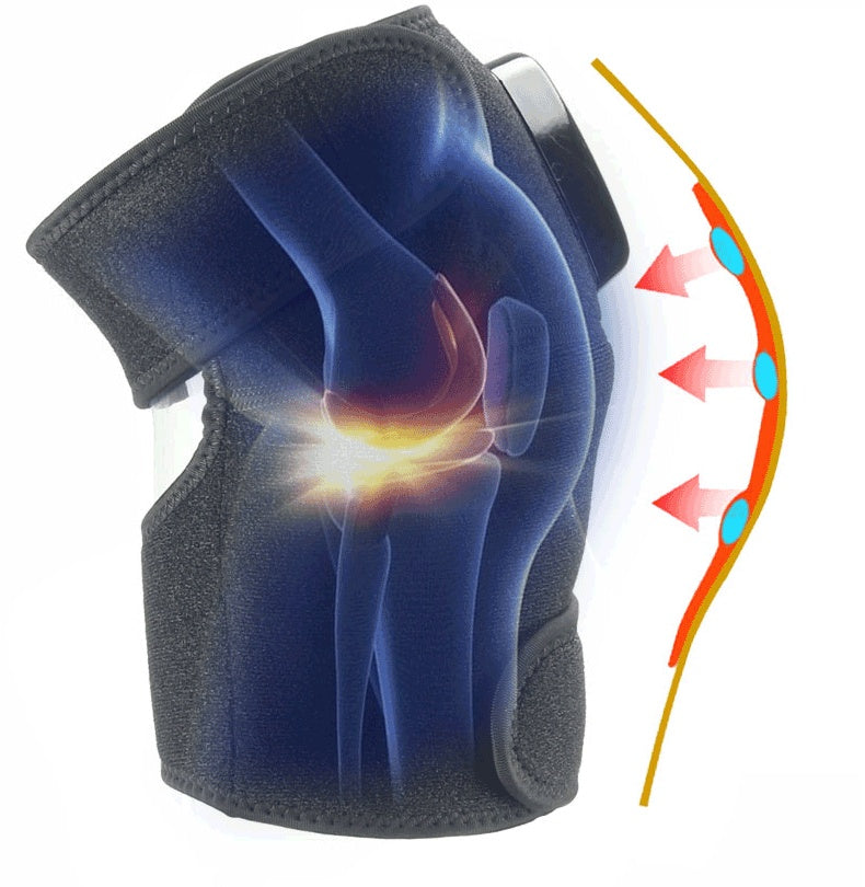 Unisex portable heating & vibration wrap for joint and muscle pain relief. Rechargeable cordless neoprene.
