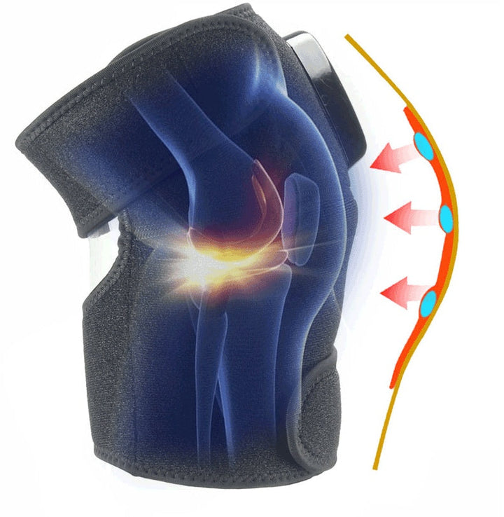 Unisex portable heating & vibration wrap for joint and muscle pain relief. Rechargeable cordless neoprene.