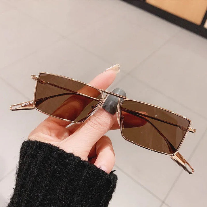 Unisex rectangular metal frame sunglasses, UV400 protection for stylish eyewear.